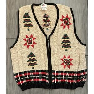 Vintage Nutcracker Women’s Knit Christmas Vest Short Zip Up Size Large Textured